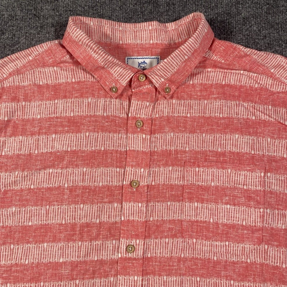 Southern Tide Timmonsok Striped Short Sleeve Button Shirt Mens XL Linen Rayon
